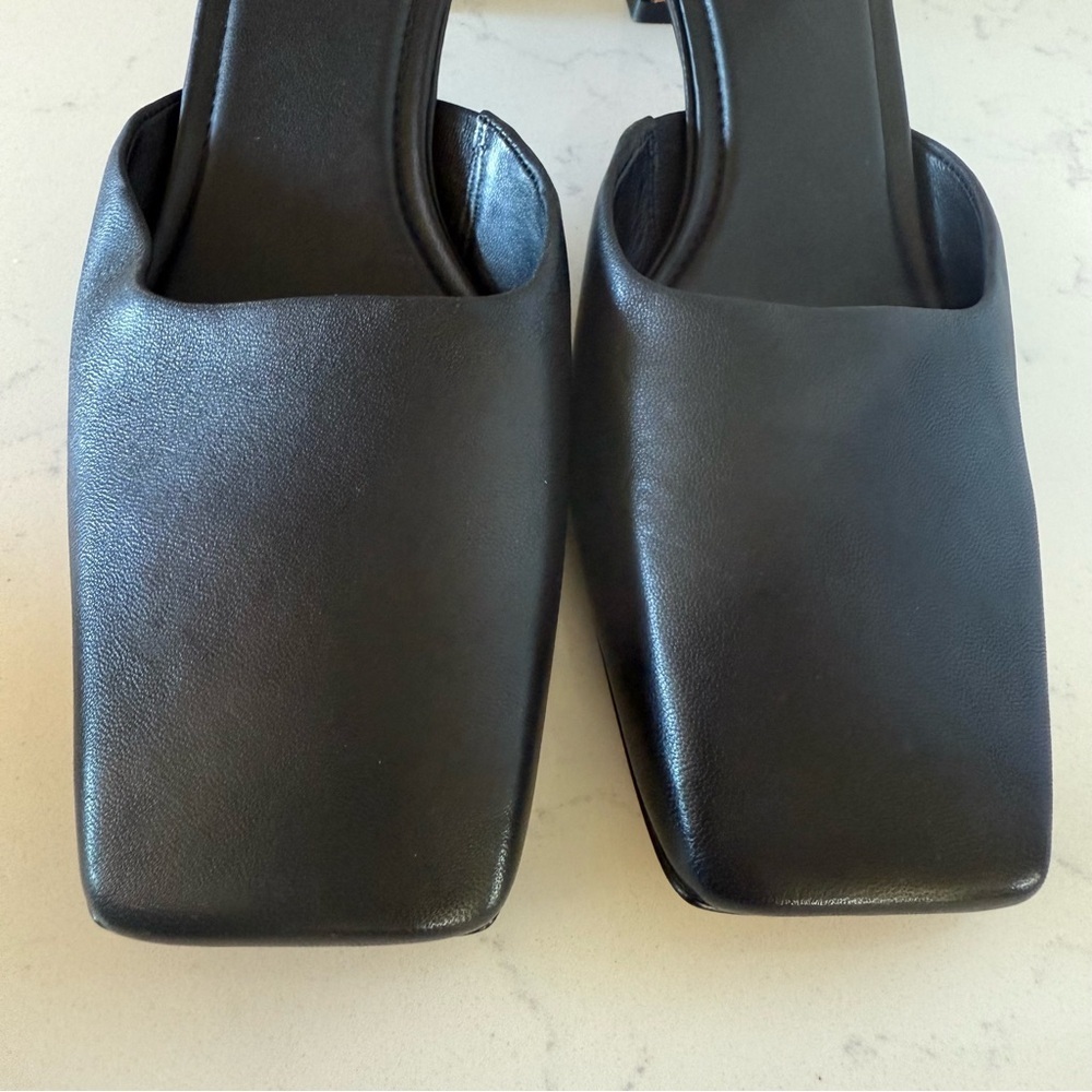 Vince Electra Square-Toe Leather Heeled Mules – Black – Size 6 (New, No Box) - Picture 3 of 4